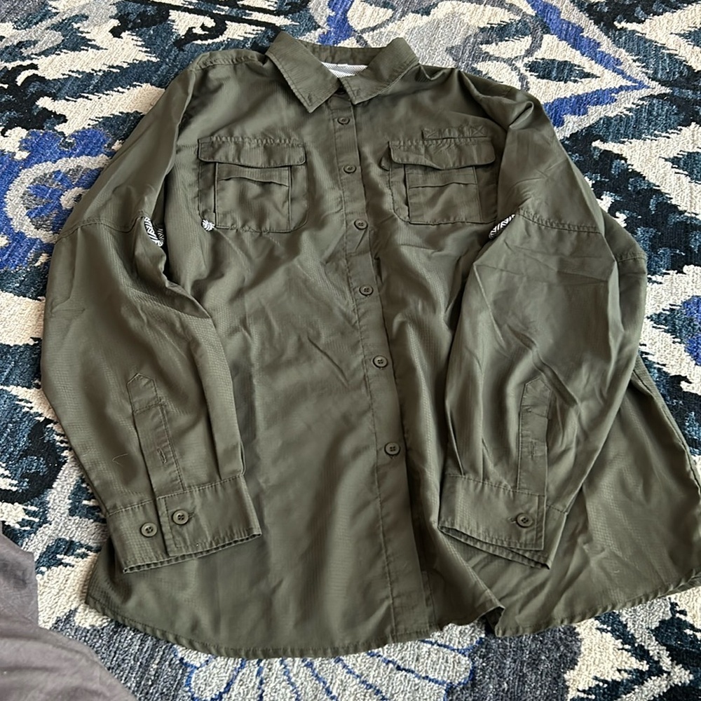 Women's Olive Green Long Sleeve Button Down Utility Top Size XL